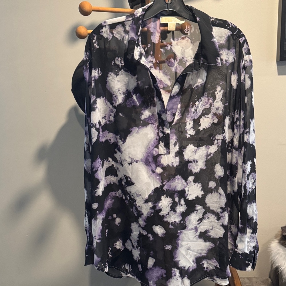 Michael Kors Black and Purple Abstract Shirt